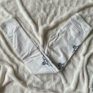 TALLY WEIJL White skinny pants with blue side embroidery